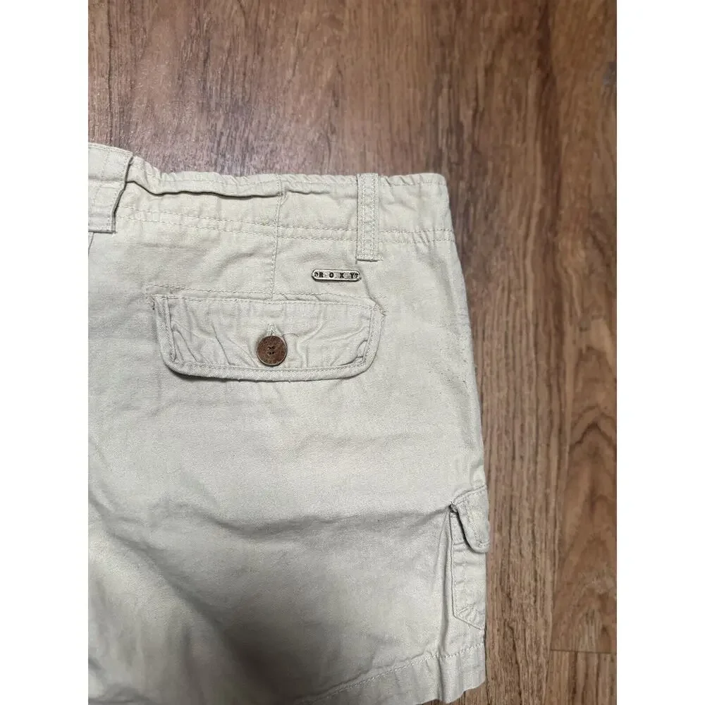 Roxy Women’s Beige Shorts Cotton Pockets Zipper Button Size 3 Ladies # 537